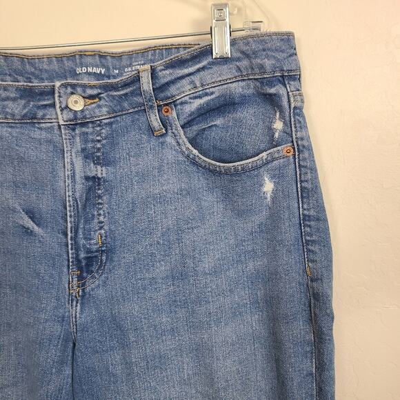 Old Navy High Rise O.G. Straight Secret Smooth Pockets Distressed Jeans Size 14 - Picture 8 of 15